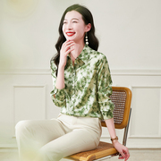 杭州真丝衬衫女士2024年春季时尚印花高端品牌中年桑蚕丝上衣