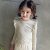韩版女童小飞袖弹力t恤3-6岁春秋装长袖上衣女，宝洋气蕾丝袖打底衫