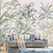 欧式热带植物背景墙壁纸3d无缝墙纸定制东南亚风壁布卧室绿植壁画
