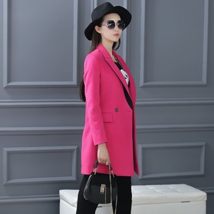 茠色韩版春季显瘦粉红色，女装外套中长款时尚羊绒西服