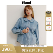 ELand衣恋长袖衬衫女春季复古牛仔长袖衬衫外套上衣女