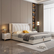 轻奢皮艺床现代简约科技布床单人双人床，意式主卧高箱储物床软包床