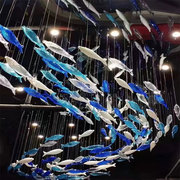 酒店大厅海鲜店海洋主题玻璃鱼形鱼群鱼造型海豚婚庆装饰艺术吊灯
