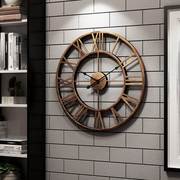 欧式铁艺壁挂钟表超大号，创意美式咖啡厅，客厅复古墙面装饰时钟