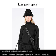 lapargay纳帕佳2023女装，黑色上衣修身长袖，连帽短款套头针织衫