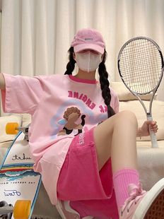 可爱少女运动套装女夏季短袖，短裤学生韩版宽松显瘦休闲两件套减龄