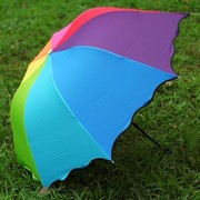 彩虹雨伞三折叠遮阳伞，防紫外线女学生，晴雨伞两用太阳伞定制广告伞