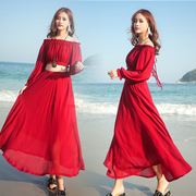 红色沙漠连衣裙长裙海南云南三亚旅游拍照衣服沙滩，裙海边度假套装