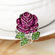 精致夸张水钻玫瑰花食指戒指女时尚，个性装饰指环，潮小众设计高级感