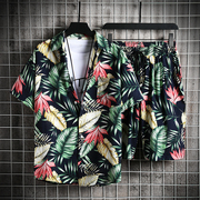 夏季沙滩套装男花衬衫，时尚休闲运动夏威夷情侣，海边旅游度假两件套