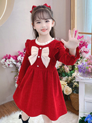 儿童裙子秋冬季2023女童连衣裙网红小女孩洋气，冬装装冬款红色