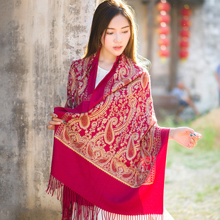 尼泊尔秋冬季仿羊绒民族风围巾，女士披肩两用百搭加厚保暖长款韩版