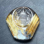 天然水晶板钛金发雕刻财神配饰品项链挂件吊坠一物一图款