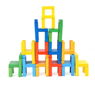 goki椅子积木玩具儿童彩色实木，拼搭组装木制堆塔叠椅子亲子游戏