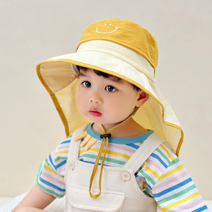 儿童帽子夏天透气防紫外线宝宝披肩，帽大帽檐太阳帽男孩防晒遮阳帽