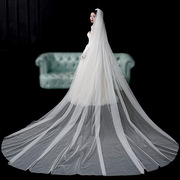 新娘结婚主婚纱头纱超仙森系简约素纱白色浅香槟色，长款拖尾头纱