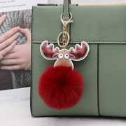 创意仿獭兔毛毛球包包钥匙扣挂件 网红鹿毛绒毛球汽车书包包配件