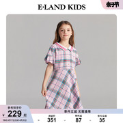 eland Kids衣恋童装春季女童甜美复古格纹短袖连衣裙