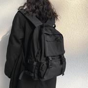 中性黑色书包，港风中性潮牌女大学生韩版双肩包男中学生背包大容量