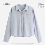 imcc设计感小众韩系洋气单口袋(单口袋)纯棉，长袖衬衫女春宽松短款衬衣上衣