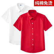男童免烫大红衬衫短袖儿童白色纯棉衬衣主持人表演出服小学生校服