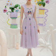 越南小众2023夏季紫色蕾丝连衣裙小礼服裙设计感伴娘裙1322