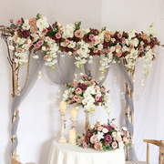 森系婚礼舞台仿真绢花排花条迎宾留影区背景，店面橱窗花艺装饰