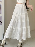 大码白色半身裙设计感温柔风蕾丝蛋糕裙子胖mm高腰中长款a字裙子