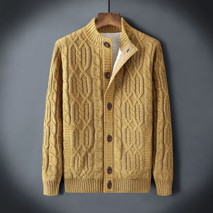 男士加厚羊羔绒毛衣外套，秋冬季立领宽松夹克，加绒针织开衫
