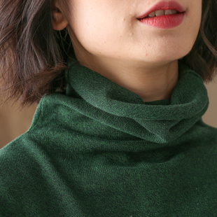 左耳左岸100%纯棉线高领，毛衣女(毛衣女，)洋气秋冬堆堆领打底针织衫