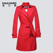 美尔雅女装中长款红色，风衣英伦风双排，扣系带上衣外套243