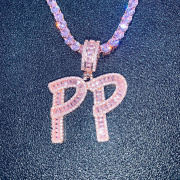 欧美嘻哈粉色26英文字母，可定制公主情侣，超闪镶钻锆石项链女锁骨链