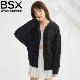 bsx外套女装纯棉针织宽松蝙蝠，袖连帽卫衣外套18373001