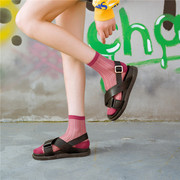 袜子女糖果色彩色中筒袜，夏季薄款水晶，丝短袜日系韩版女生玻璃丝袜