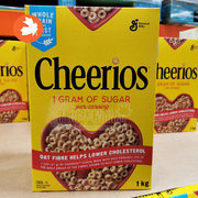 加拿大cheerios低糖燕麦圈，1kg即时冲饮1克糖高纤维，营养全谷物早餐