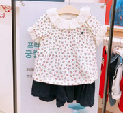 韩国中小童装夏装女童宝宝洋气白色碎花短袖T恤短裤两件套装