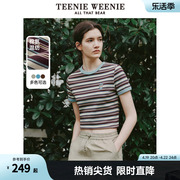 TeenieWeenie小熊女装2024年夏季短款条纹T恤短袖棉质上衣女