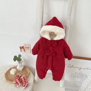 宝宝棉袄女婴儿冬装加厚红色婴连体衣保暖外出韩版洋气哈衣拜年服