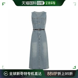 韩国直邮bnx女性，心领无袖腰带，牛仔长连衣裙
