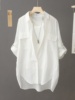 中长款纯棉白色衬衫女装春夏季卷袖宽松设计感五分袖上衣开衫