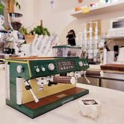 兼容乐高现代仿真双位咖啡机积木，益智拼装烘焙面包机磨豆机玩具男