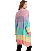 彩虹色2023针织欧美女装毛衣开衫，宽松亚马逊大码外套长款
