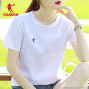 乔丹短袖t恤女白色圆领，半袖2024夏季冰丝健身瑜伽运动服女装