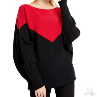 一字领女式毛衣，蝙蝠衫大码撞色上衣，womenlargesplicingsweater