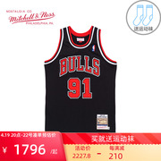 mitchellness复古篮球服男au球员，版97赛季，nba公牛队罗德曼球衣男