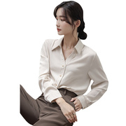 2023春季金属扣v领雪纺衬衫长袖韩版宽松设计感职业装衬衣