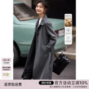 XWI欣未复古灰色格雷系穿搭双面呢大衣女秋冬翻领灯笼袖毛呢外套