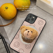 ES原创毛绒立体小熊可伸缩iPhone13适用于华为手机壳防摔气囊支架