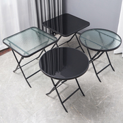 折叠桌子餐桌钢化玻璃铁艺阳台小圆桌奶茶店简易便携家用餐厅桌椅