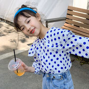 女童衬衣春秋款2023韩版女孩纯棉长袖娃娃领上衣儿童洋气波点衬衫